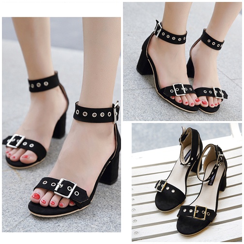 BJS612 - BLACK/APRICOT - Sepatu Heels Block Wanita Cantik Import 6CM SEPATU PESTA WANITA HIGH HEELS SEPATU HAK FASHION IMPORT TERMURAH TERLARIS TERBARU BAGSTORE JAKARTA JSH612