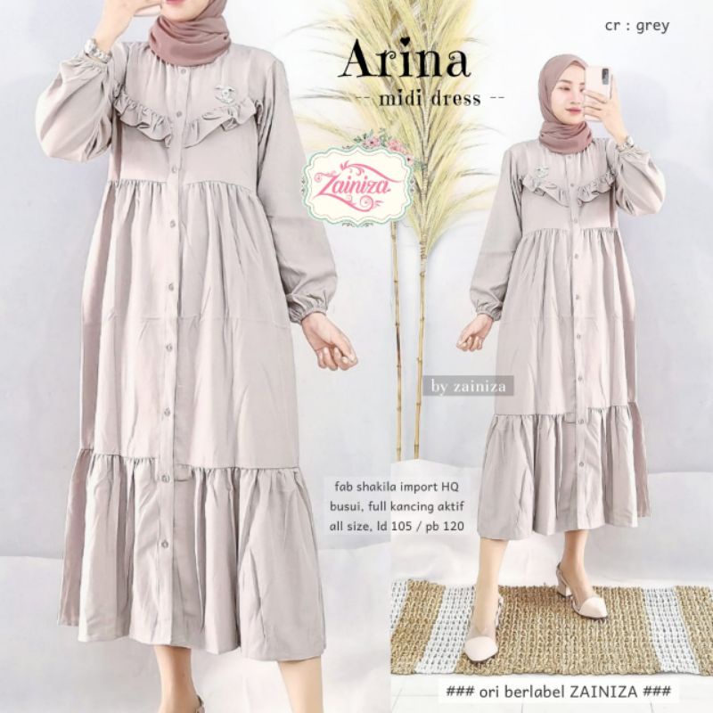 Arina Midi Mress//Dress//Dress Wanita//Dress Muslim//Dress Daily//Gamis Wanita//Gamis Muslim