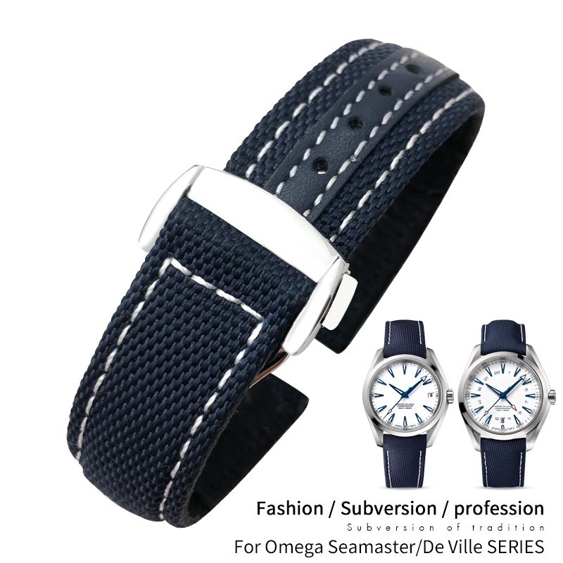 19mm 20mm Nylon Canvas Watch Strap For Omega Seamaster 300  AT150 Fabric Leather AQUA TERRA 150 Blue