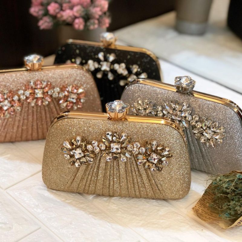 Tas Pesta AMELIA Embellished Crystal Box Clutch