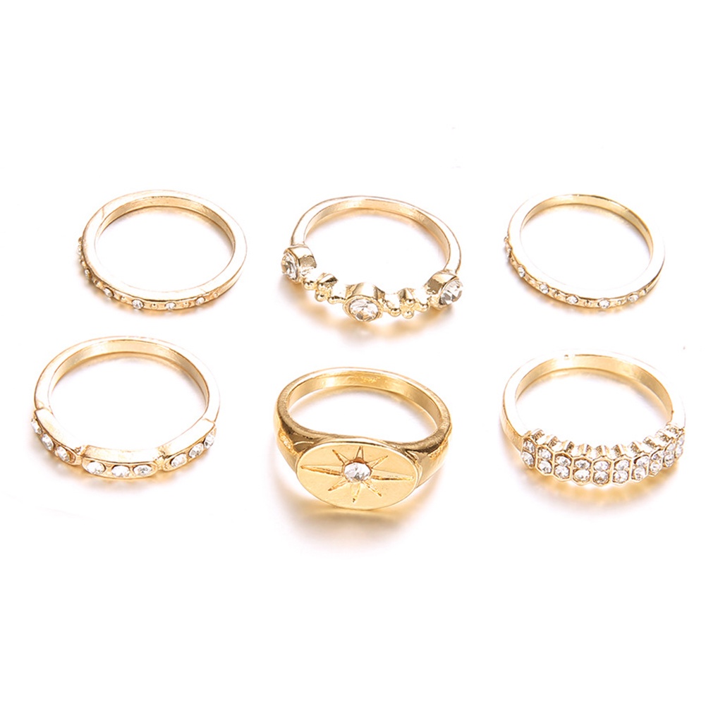 Hu Hu Hu Hu Hu Alat Bantu Pasang Kacamata♡ 6pcs / Set Cincin Wanita Bentuk Matahari Aksen Berlian Imitasi Untuk Pesta