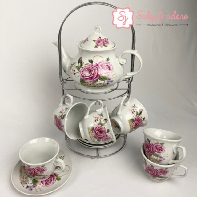 [MONALISA] CANGKIR PIRING TEA SET KERAMIK / TEKO SET / TEA SET / COFFEE SET BUNGA PINK503