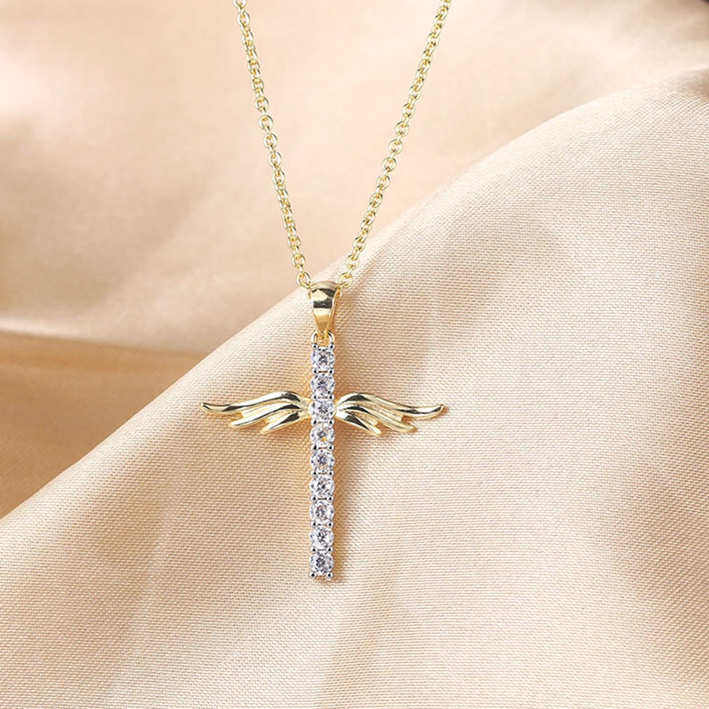 Hu Hu Hu Hu Hu Alat Bantu Pasang Kacamata♡ Kalung Rantai Dengan Liontin Sayap Malaikat Bahan Cubic Zirconia Untuk Wanita