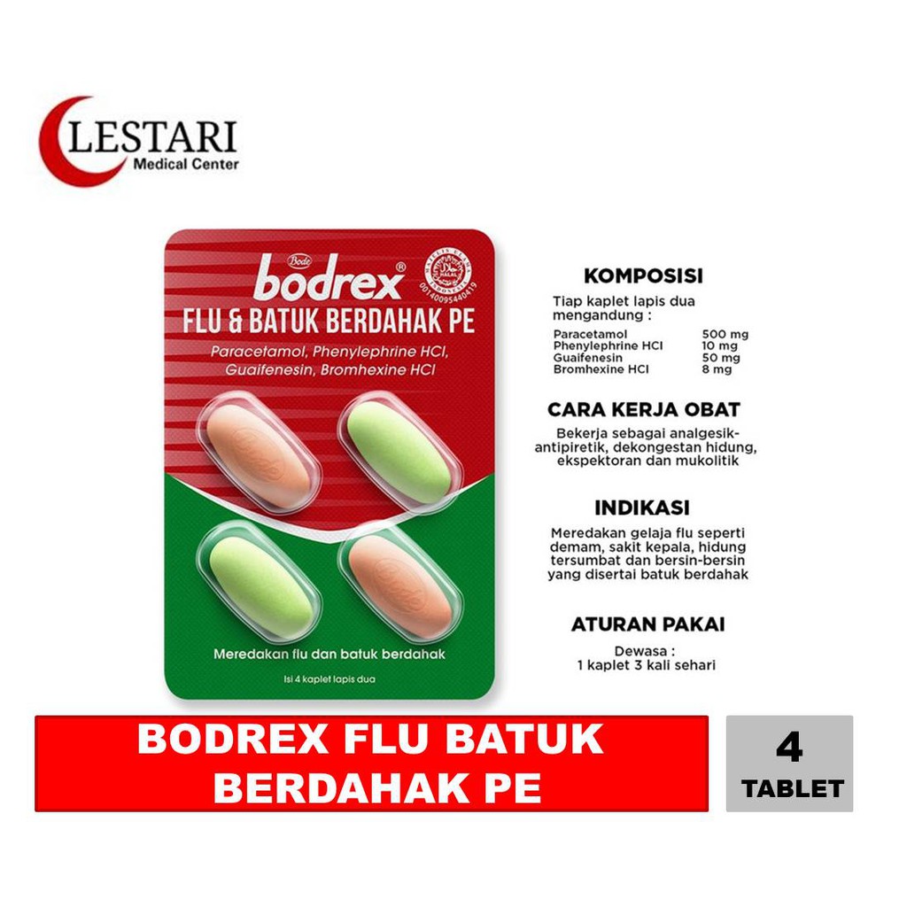 Bodrex Flu Batuk Berdahak PE [ Strip / 4 Tablet ] - Hijau | Shopee