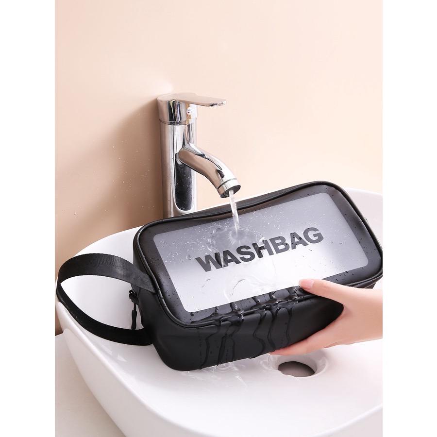 Tas Kosmetik WASHBAG Bahan PVC Kulit PU Waterproof Transparant Pouch Travel Organizer