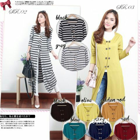 [cardi long button RO] Cardigan Wanita Spandex Varian Warna