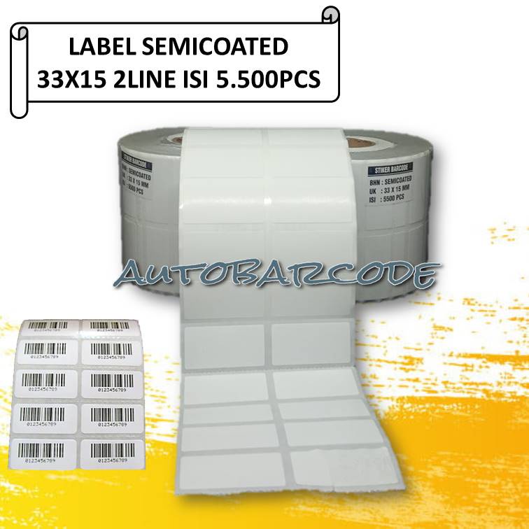 Stiker Label Barcode 2Line Semicoated 33x15 isi 5.500 PCS Transfer Thermal Tinta Ribbon GAP Label Harga 2 Line