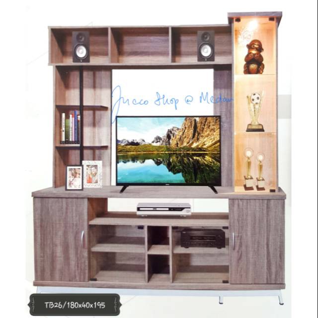 Buffet TV minimalis - Rak TV ivory TB26 Uk180cm - Lemari hias lampu pintu kaca - Medan