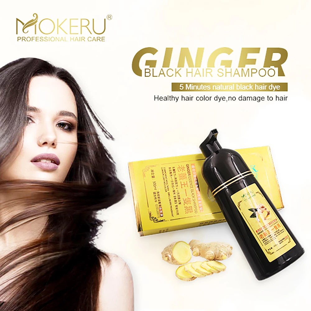 Mokeru Shampoo Semir Herbal Warna Hitam Pwwarna Rambut Ginger Original 500ml