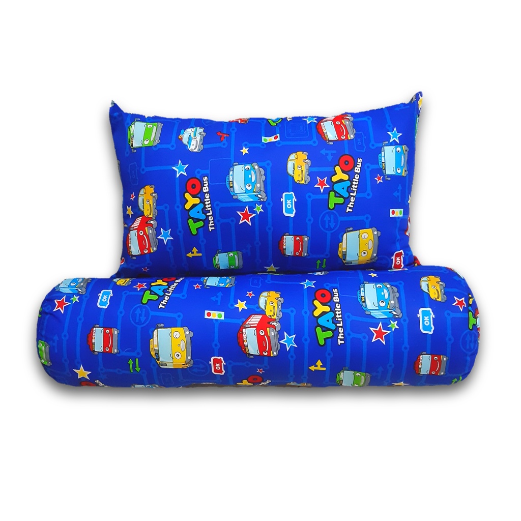 Set Bantal Guling Anak Karakter Umur 1-8 th Motif Tayo Dongker I Bantal Guling Karakter Mobil Mobila