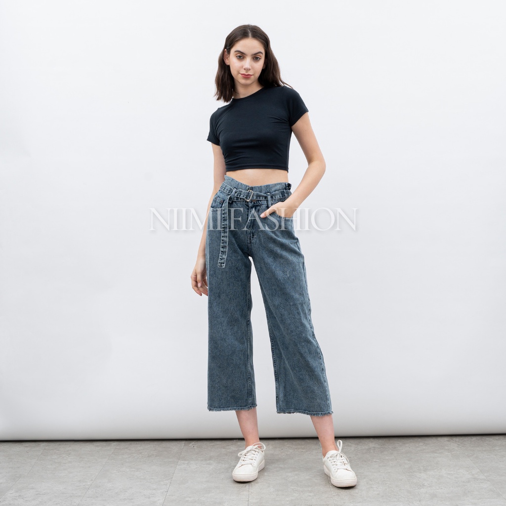 NIMI - Celana Kulot Jeans Boyfriend Jeans Wide Leg Kulot Wanita