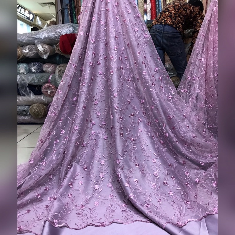 TERMURAH!!! Kain bahan tille akar mutiara / bahan kebaya brokat Tulle.