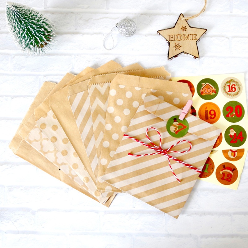 Zzz 24pcs / Set Kantong Kertas Kraft Motif Natal Untuk Kemasan Makanan / Permen / Hadiah