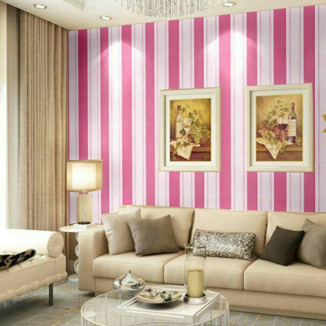 Wallpaper sticker Garis Pink 45 cm x 9 meter / walpaper dinding