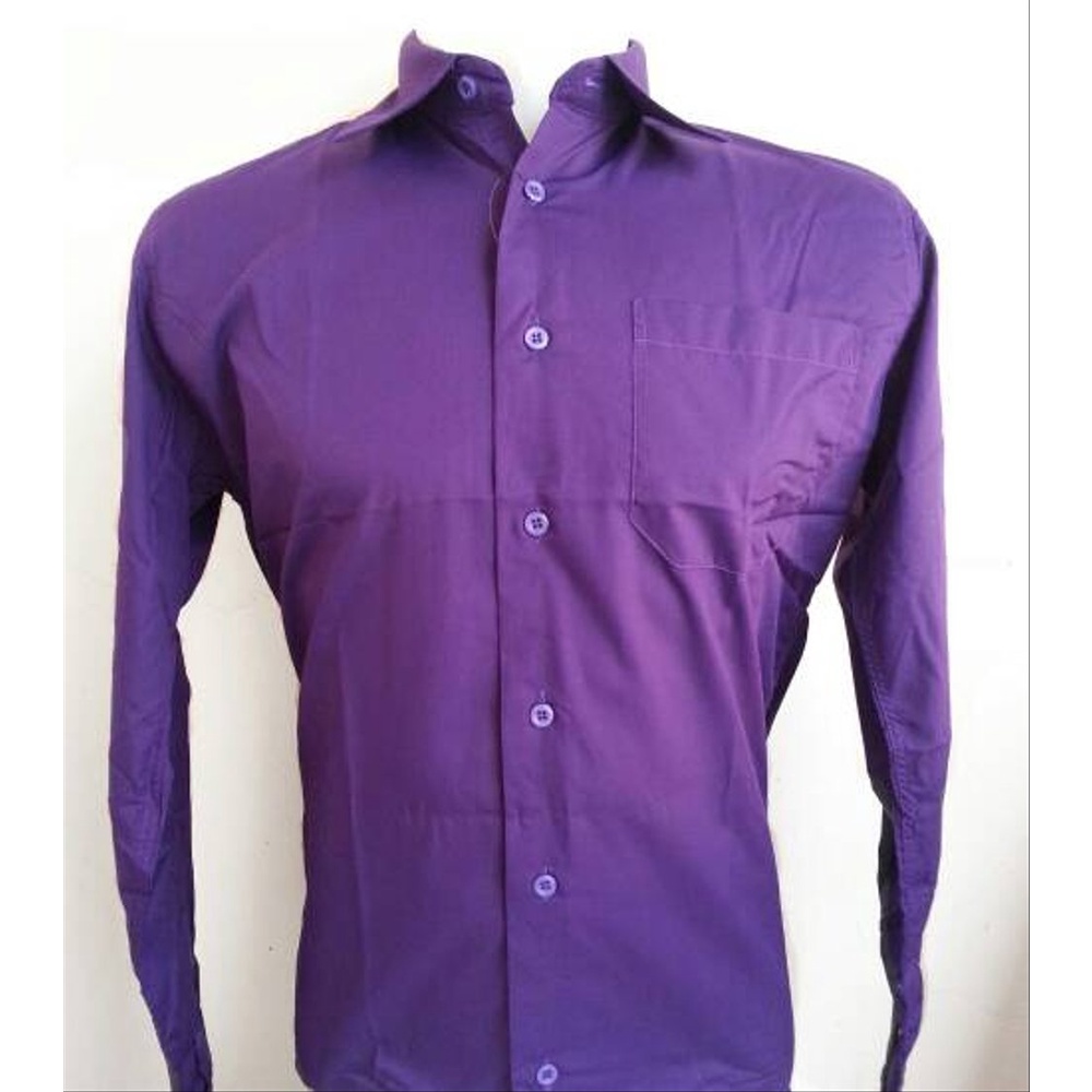 Kemeja Formal Pria Reguler Fit Warna Ungu Polos Kain Katun Kalvin Robert