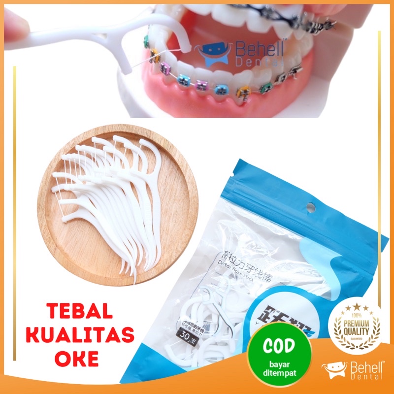 ISI 30 Pics DENTAL FLOSS STICK PICK PICKS - BENANG Gigi Sikat Sela Celah Interdental Brush Tusuk Char Mi - Flossing Isi 30pics 30pcs 30 pcs BEHELLDENTAL