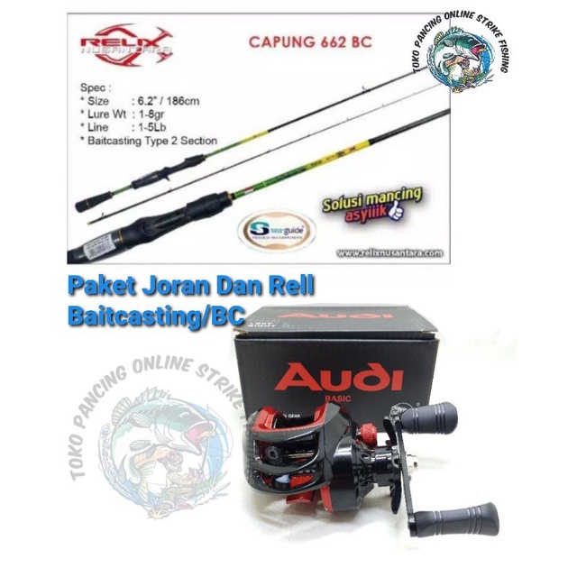 paket murah Bait casting BC joran Capung 1-5 LB dan Reel Audi Lizard