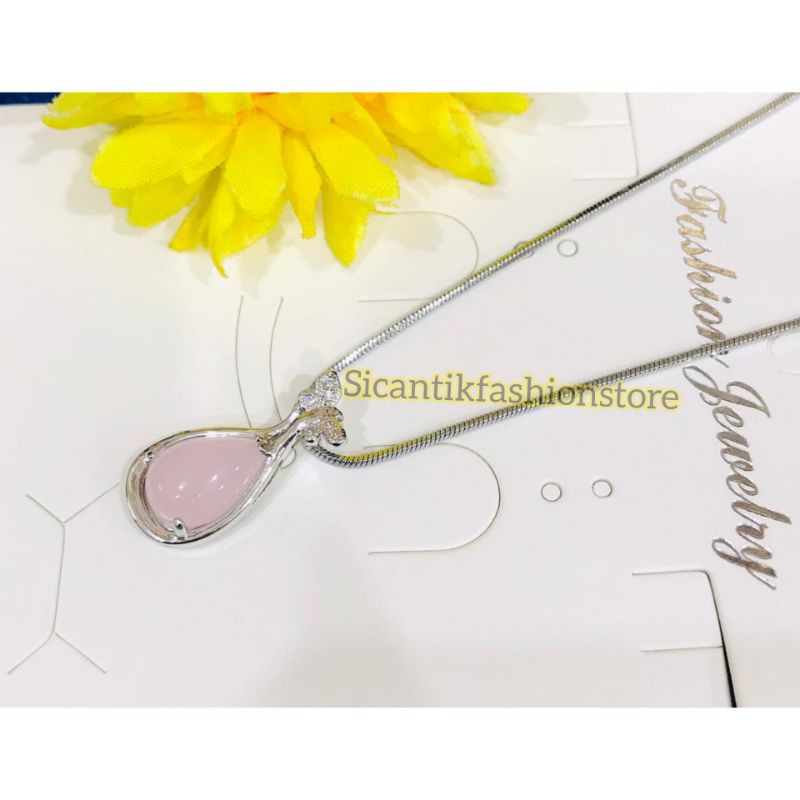 PROMO kalung Titanium Fashion wanita terlaris anti karat selamanya kalung wanita batu giok ping