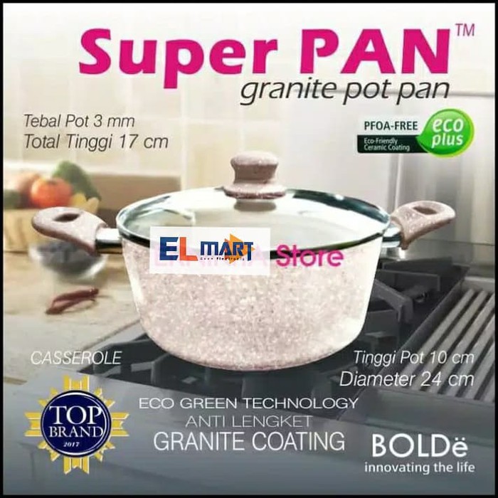 Panci Soup casserole 24cm + lid - super pan granite coating 24 cm + tutup - Pot Pan Beige Original