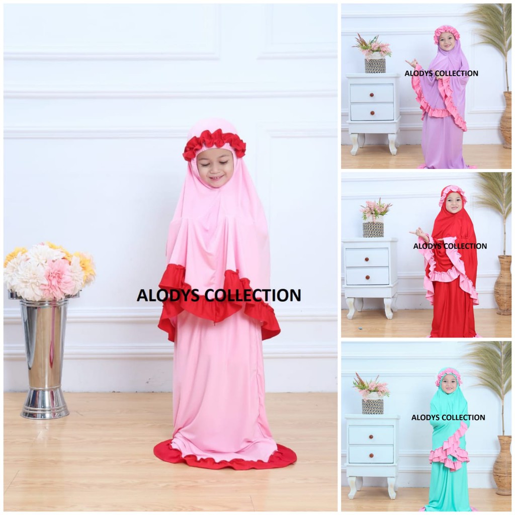 Mukena Anak Variasi Bando Rempel Size M Usia 2-5 Tahun Bahan Jersey / Alody's Collection