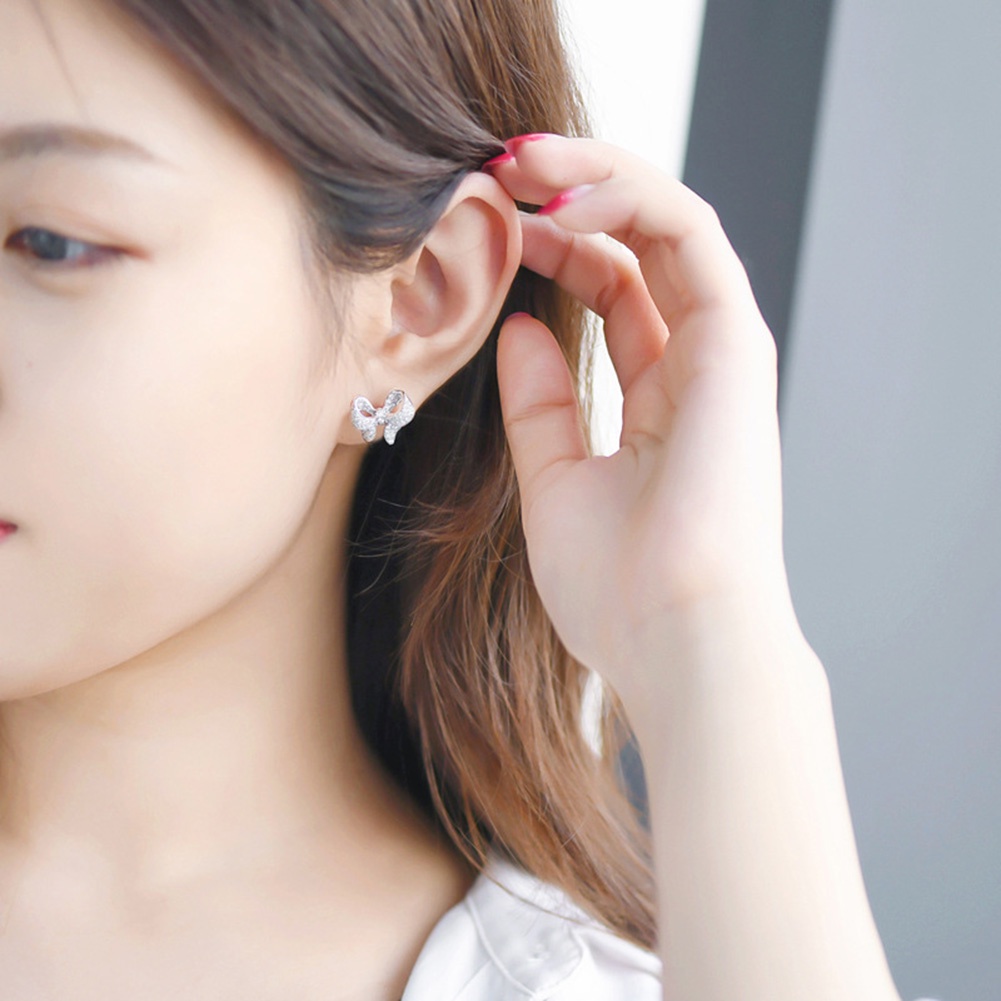 Hu Hu Hu Hu Hu Alat Bantu Pasang Kacamata♡ Anting Tusuk Desain Pita Hias Cubic Zirconia Untuk Wanita