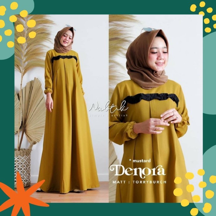 baju gamis wanita Gamis Wanita jumbo RPDENORA Busana Muslimah Pengajian Dress Big Size - Mustard, M 