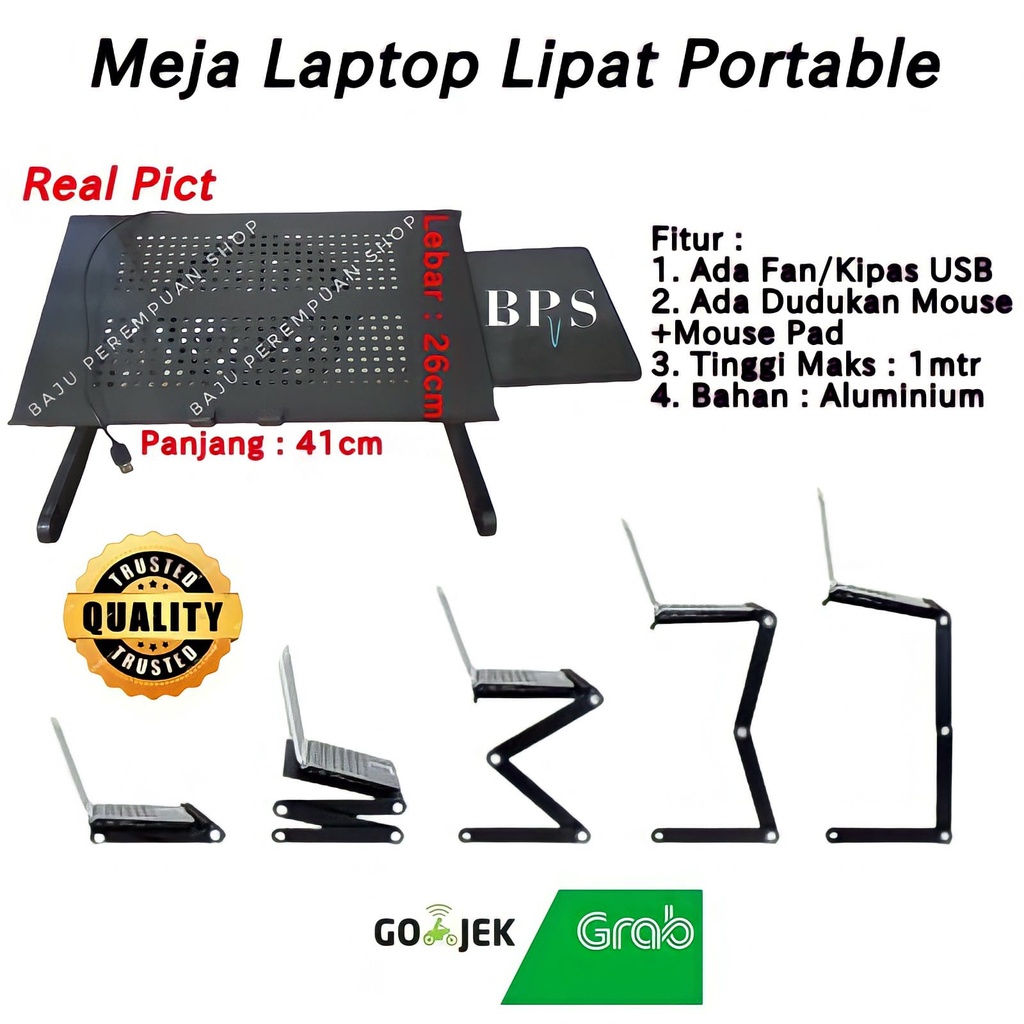 Meja Laptop With Cooler Big Fan Mousepad/Meja Laptop+Kipas Portable Lipat Fleksibel Alumunium Murah