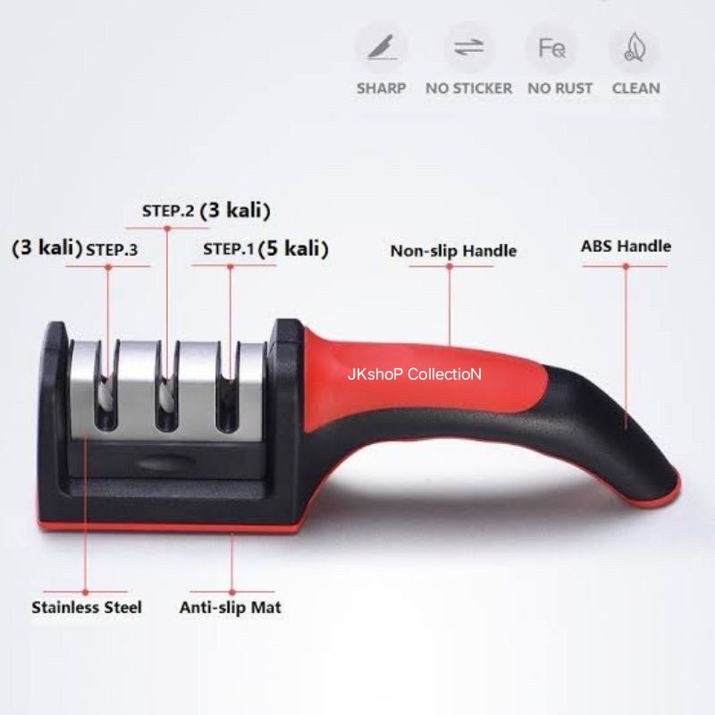 ALAT PENGASAH PISAU DENGAN PEGANGAN ERGONOMIS  / 3 TAHAP ASAHAN