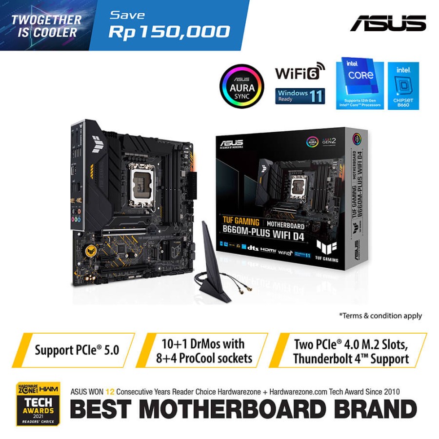 ASUS TUF B660M PLUS WIFI D4 DDR4 B660M-PLUS - LGA 1700 (mATX, GEN12, B660) MOTHERBOARD