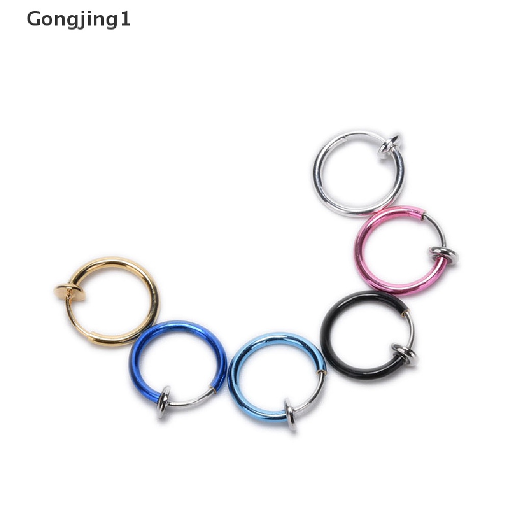 Gongjing1 2 Pcs Anting Tindik Hidung / Bibir / Telinga Palsu Model Bulat Gaya Punk Untuk Unisex / Pria / Wanita