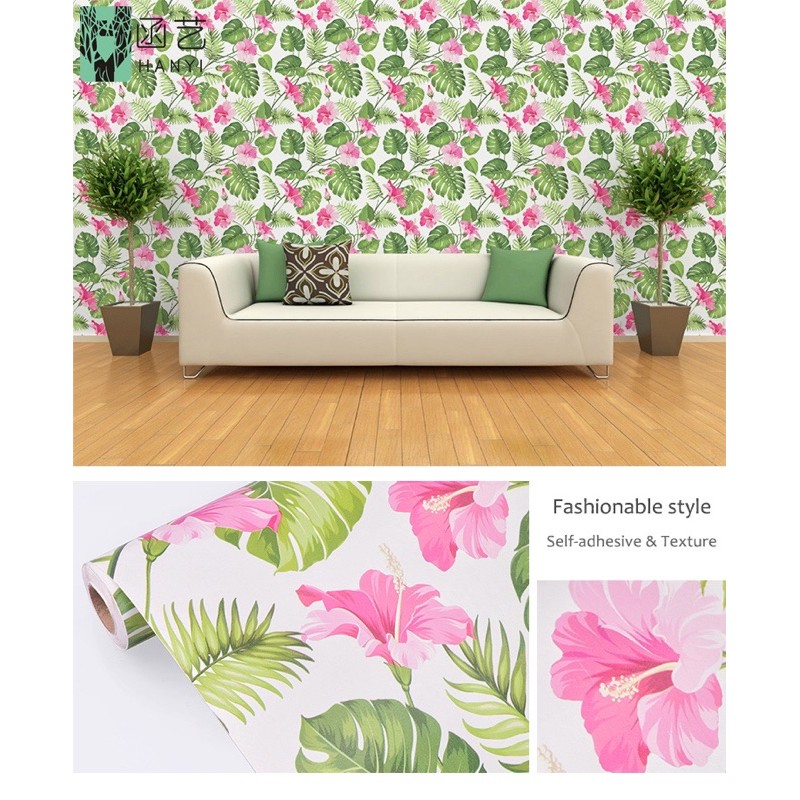 Wallpaper Dinding MONSTERA BUNGA PINK HIJAU