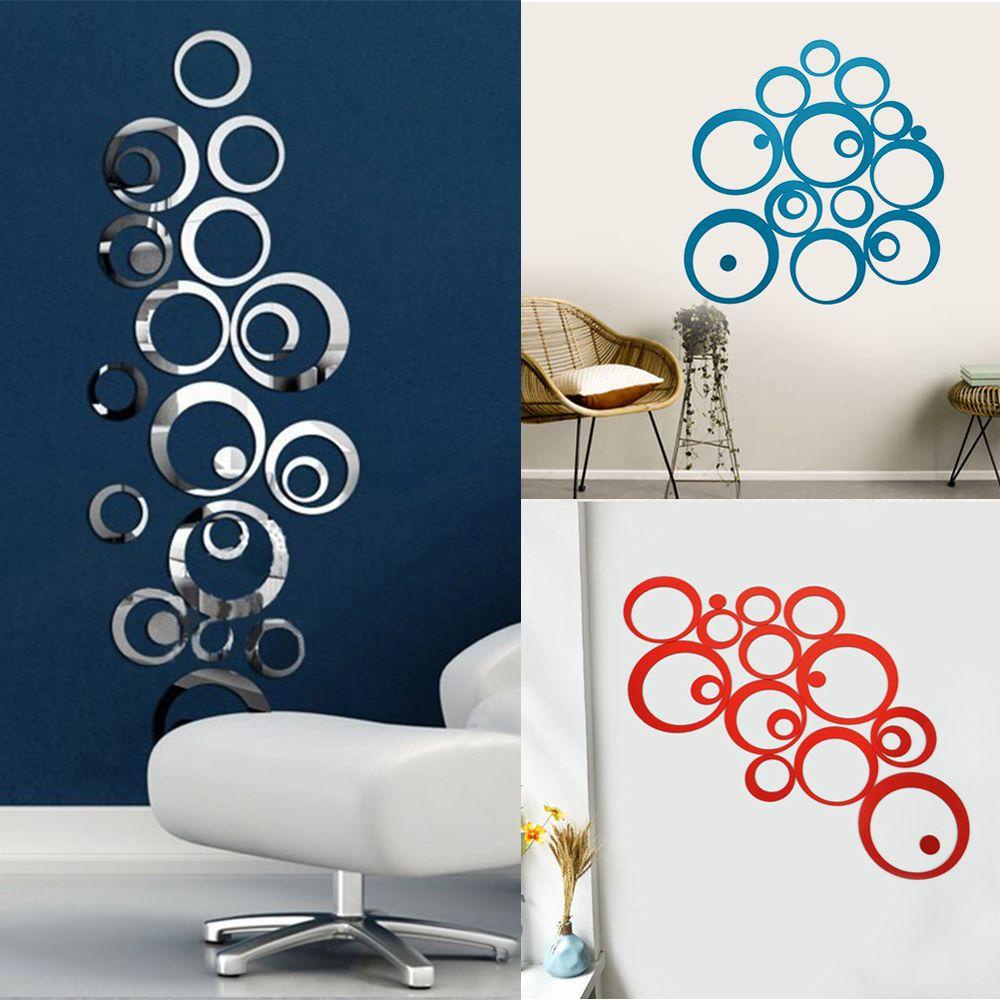 TOP 24 Pcs Stiker Dinding Tiga Dimensi 24 Pcs Lingkaran Cermin Ubin Acrylic Art Decor