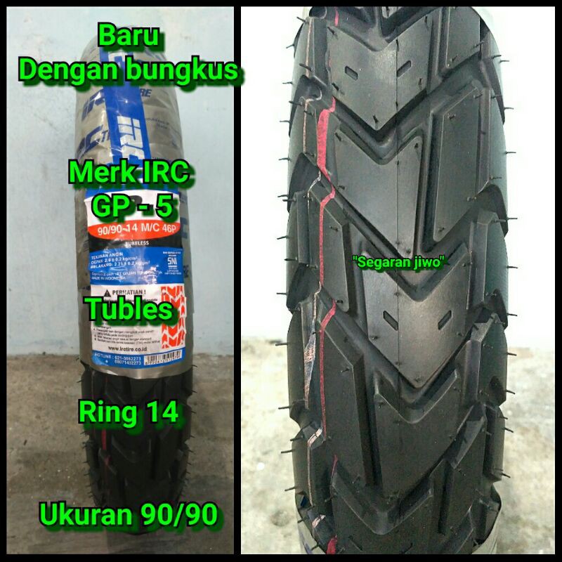 Ban tubles motor matic ring 14 Ukuran 90/90 IRC GP - 5 Ban belakang Honda beat , Vario 110 / 125