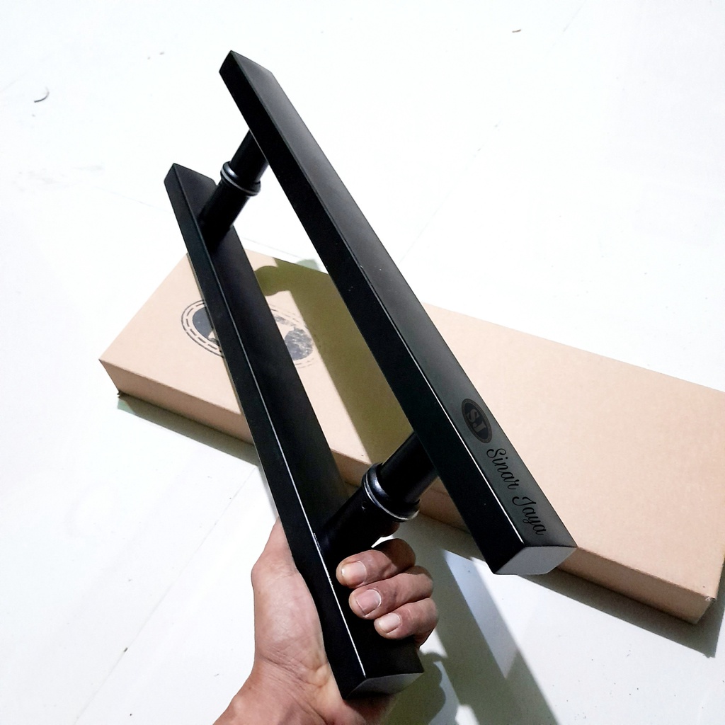 handle pintu baut tembus full black 60cm gagang tarikan pintu aluminium pegangan pintu kaca mewah