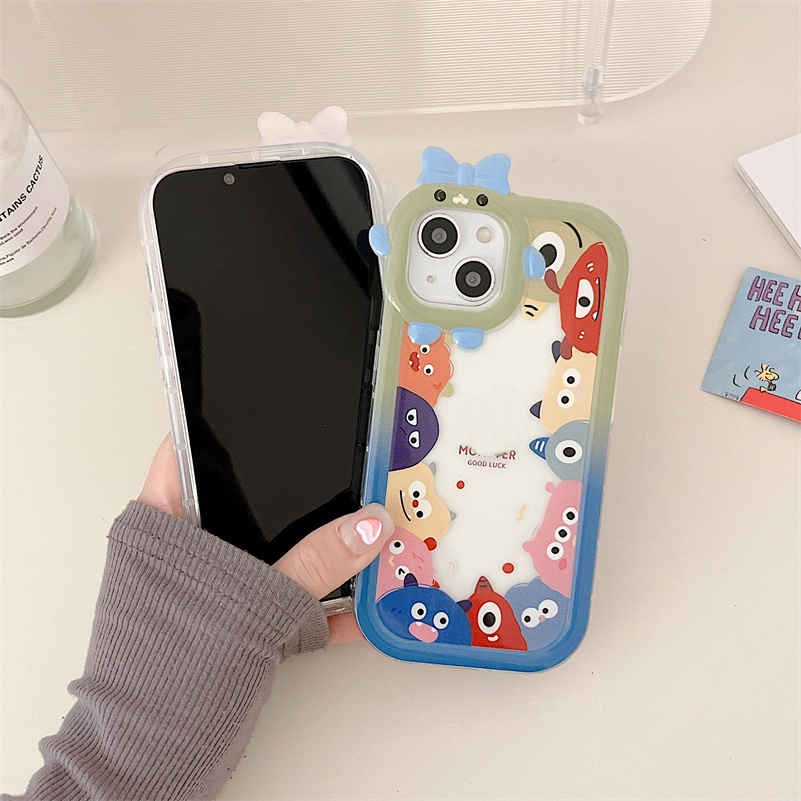 Soft Case Pelindung Lensa Kamera Anti Jatuh Desain Monster Kecil Untuk iPhone 14 13 12 11 Pro Max X Xr Xs Max 7 8 6 6s Plus SE 2020