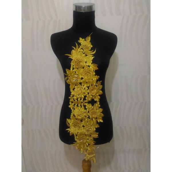 Renda bordir bunga Mawar gold & silver