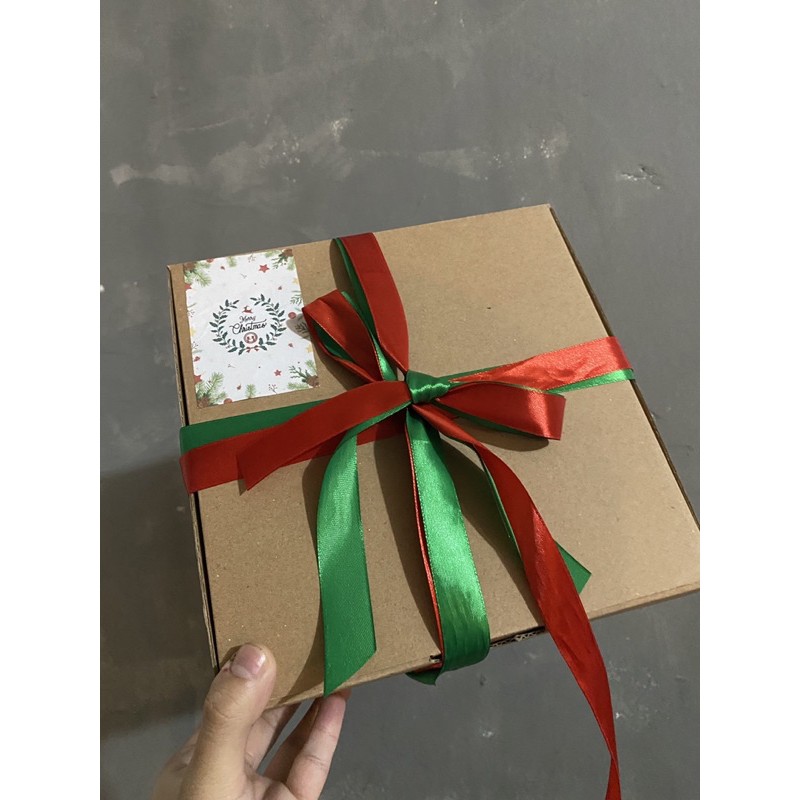 

christmas box fullset ribbon sticker siap pakai untuk hampers natal packaging gift