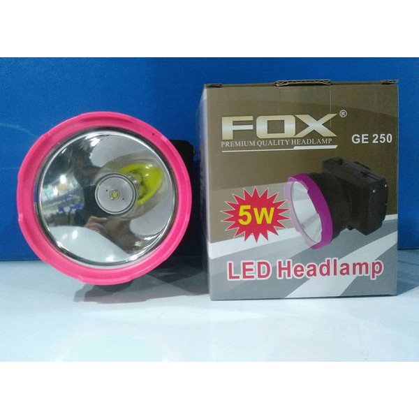 Senter kepala Fox GE 250 Putih / kuning charge rechargable cas emergency 250y fox 250 awet terang 5w