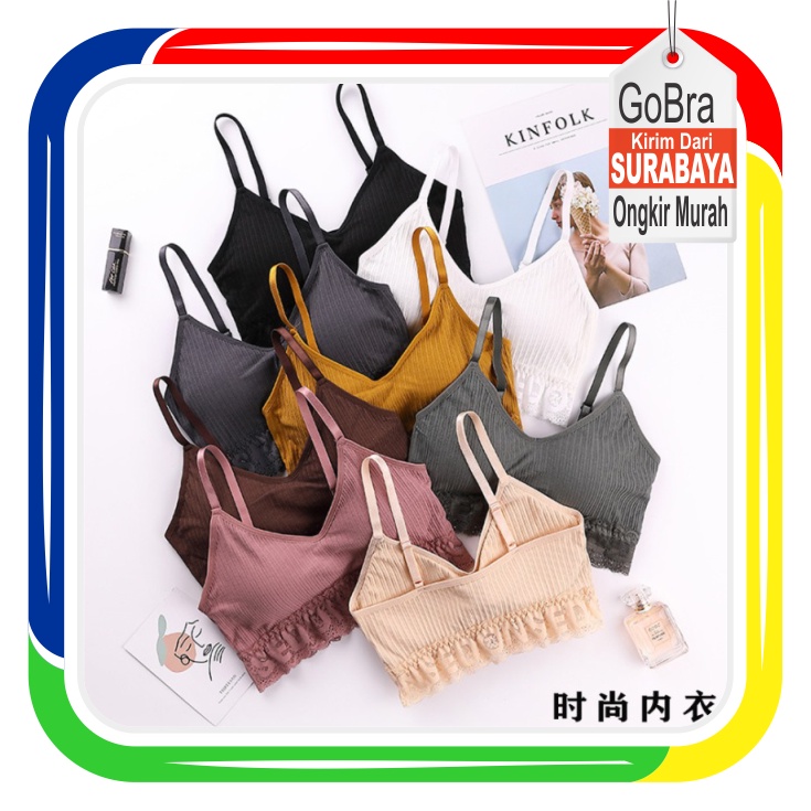 Gobra ♕ PW080 Bra Wanita Breathble Nyaman Aksen Renda Sexy Bahan Katun Korea Import COD