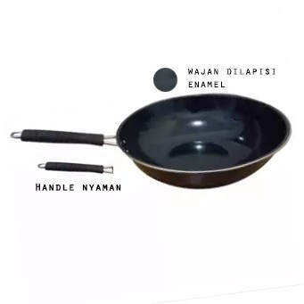 Wajan Cekung Enamel Anti Lengket Hitam Gagang 34 cm