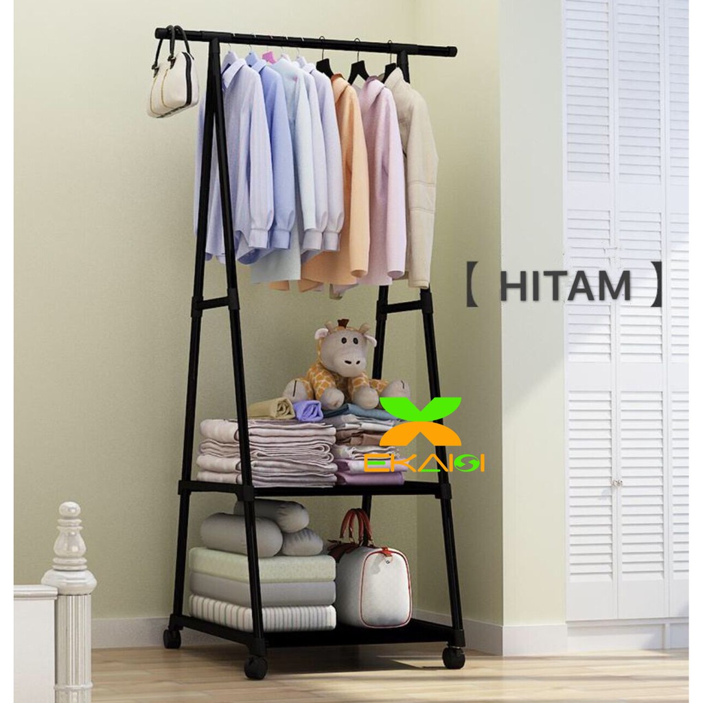 Ekaisi Triangle stand hanger baju rak buku rak pakain rak serbaguna dengan 4 roda