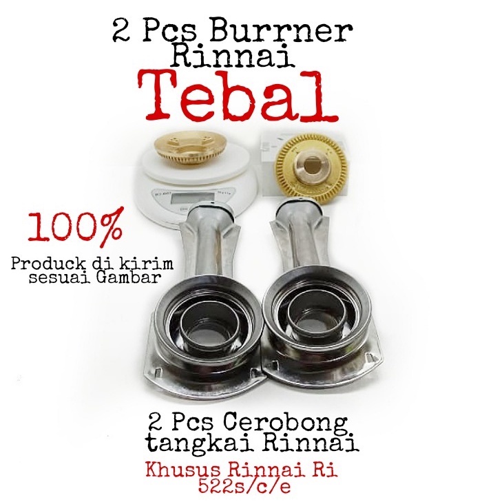 2 PCS BURNER KOMPOR RINAI KUNINGAN TEBAL + 2 PCS CEROBONG DUDUKAN BURNER / Burner Kompor Gas Rinai /