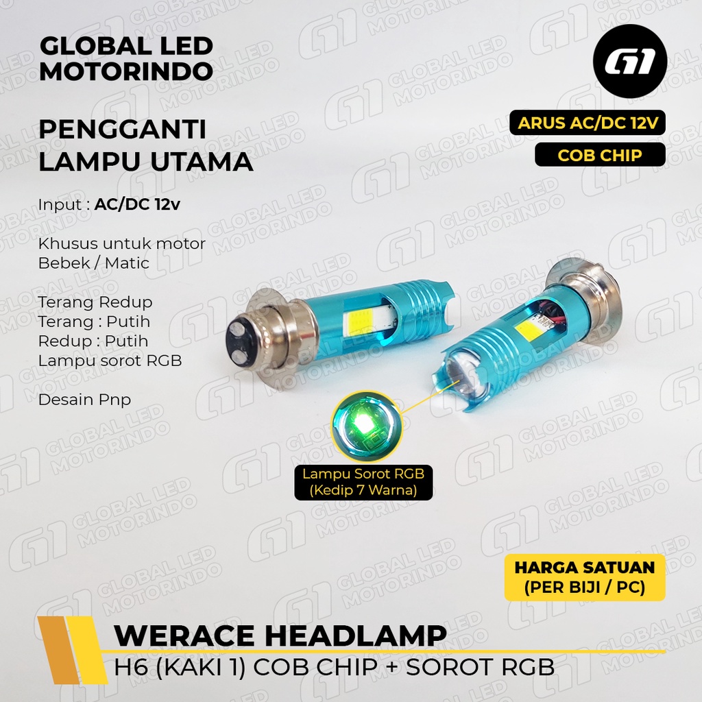 [WERACE] LED HEADLAMP KAKI 1 / H6 COB + LAMPU KOTA RGB LAMPU UNIK PNP TAHAN LAMA COCOK MOTOR BEBEK MATIC VARIO BEAT