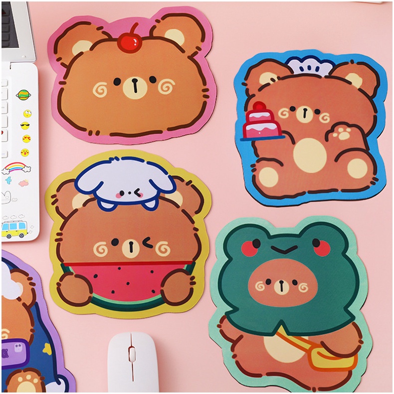 Gaya Girly Warna-Warni Lucu Motif Kartun Beruang Kodok Karet Tahan Air Non-slip Siswa Mouse Pad Hadiah Untuk Teman