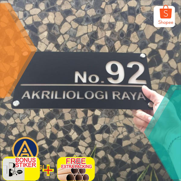 

Nomor Rumah Modern Eksklusif Acrylic Papan Nomer Alamat Akrilik 15x30 - Tulisan Putih (A) ex