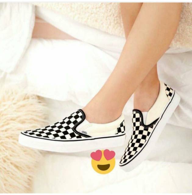 [GRADE ORIGINAL] SEPATU VANS SLIPON CHECKERBOARD CATUR - PUTIH HITAM ABU NAVY-1