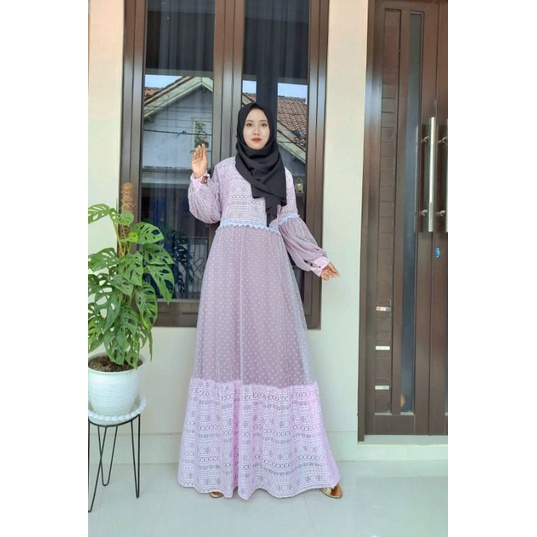 GAMIS PESTA BURKAT MIX TULLE DOT MAUDY DRESS ld.110 pb.135/COD bayar ditempat