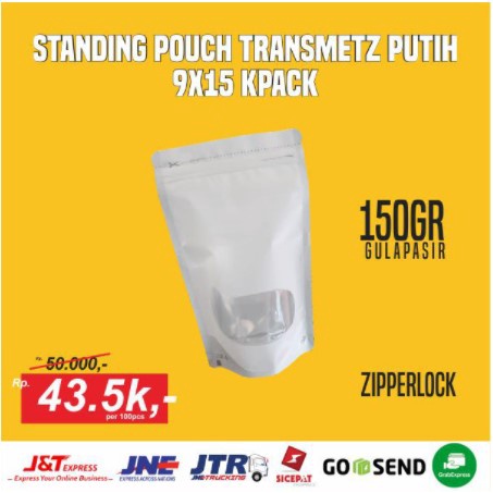

standingpouch kombinasi window 9x15 putih | isi 100pcs