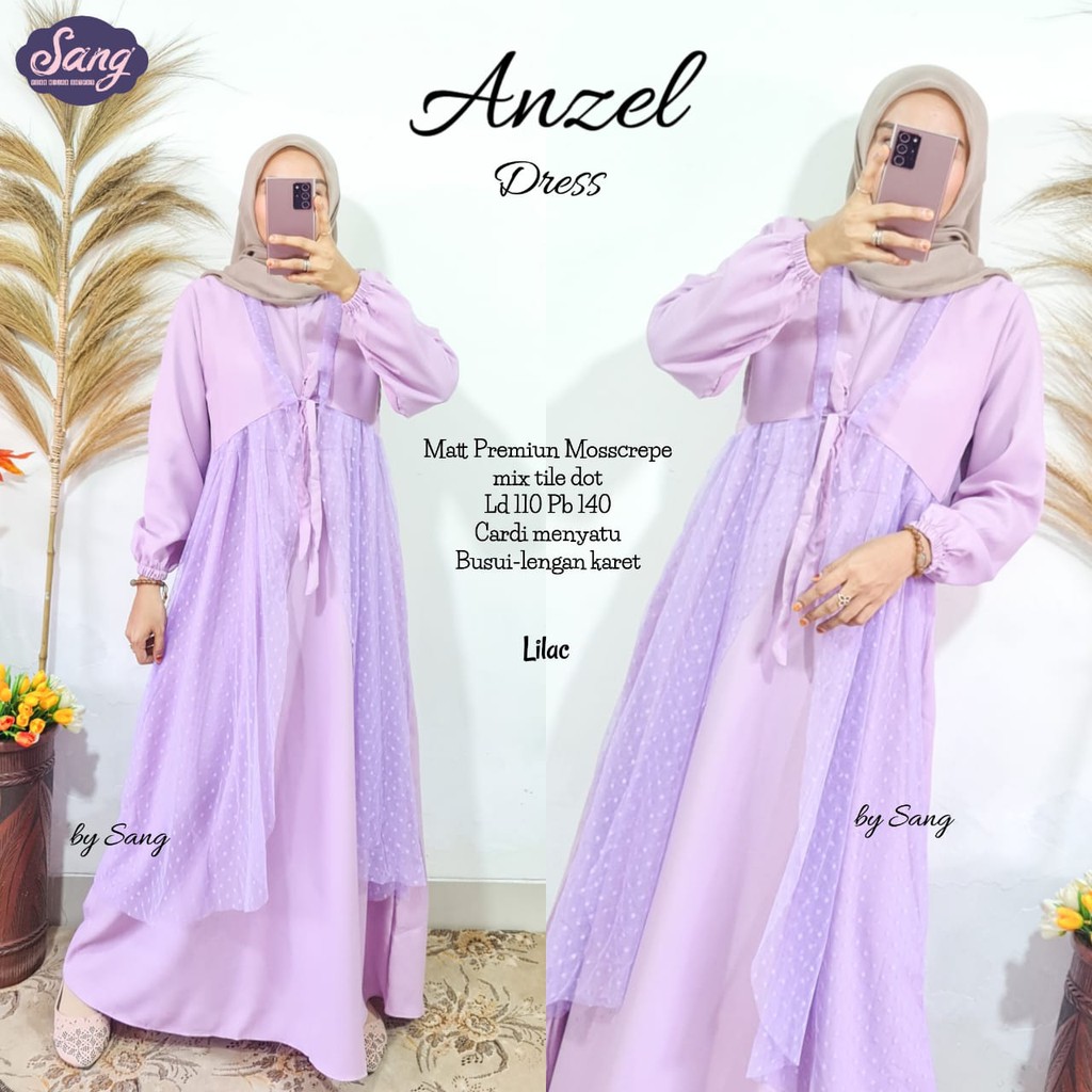 ANZEL DRESS BY SANG / MAXY DRESS BERBAHAN MOSCREPE MIX TILE DOT / GAMIS TERBARU
