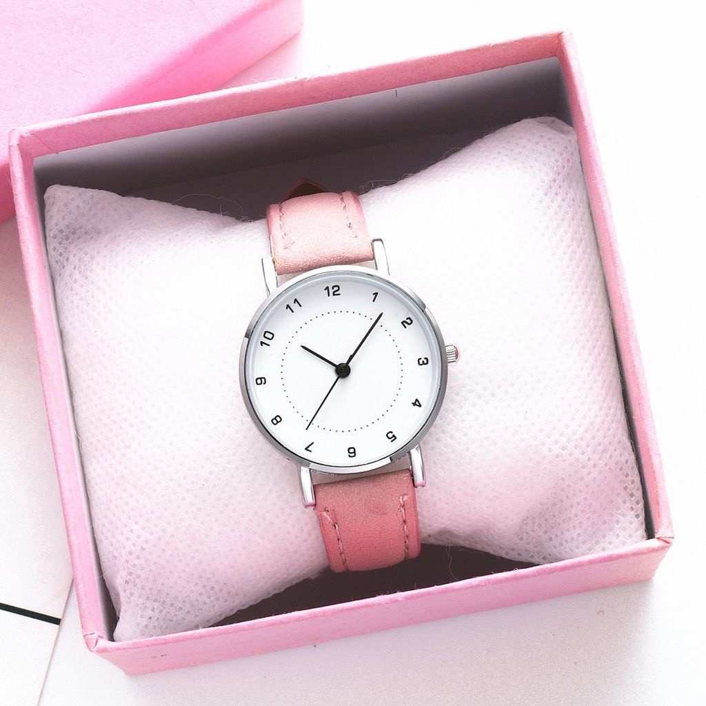 BAJ Jam Tangan Quartz Strap Rubber PU Analog Casual Gaya Retro Wanita Bulat Angka Watch Korean Fashion Balok RM051